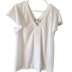 Neiman Marcus White Blouse With Flutter Sleeve Women's Size Small